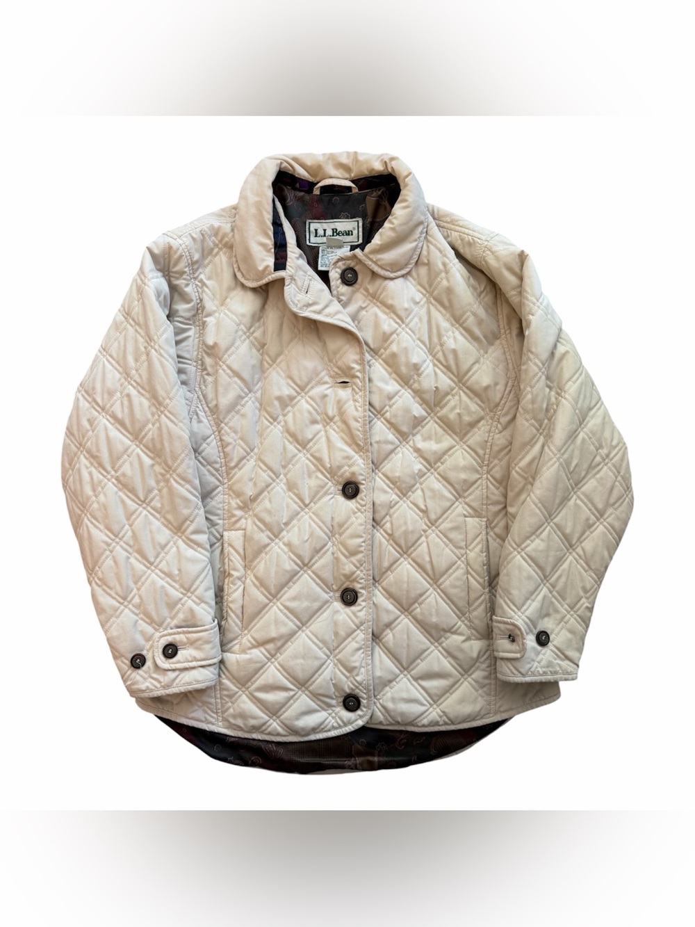 L.L. Bean Women’s Diamond Quilted Riding Jacket, Cream Size M